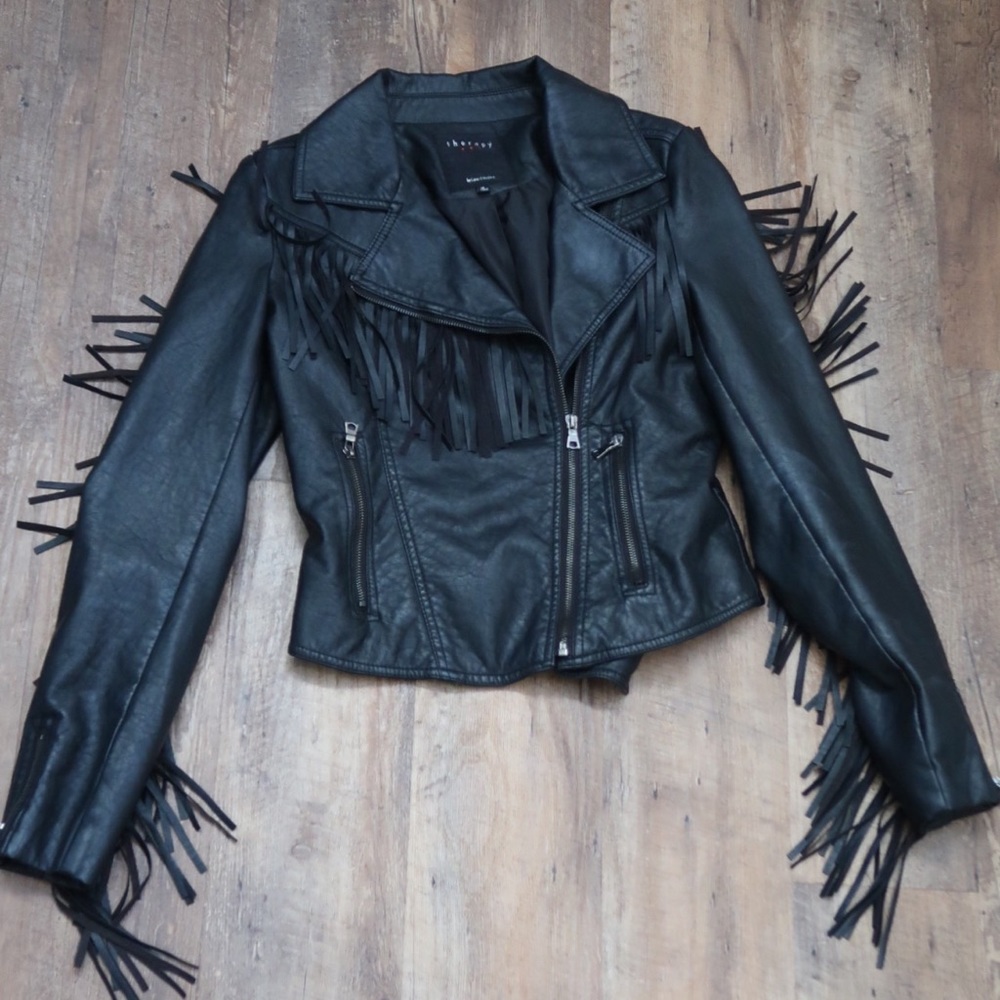 Faux Leather Jacket With Fringe